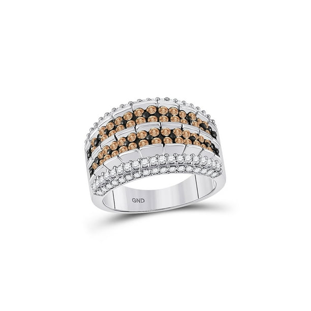 10K White Gold Womens Round Brown Diamond Band Ring 1/5 Cttw 10K White Gold Womens Round Brown Diamond Band Ring 1/5 Cttw